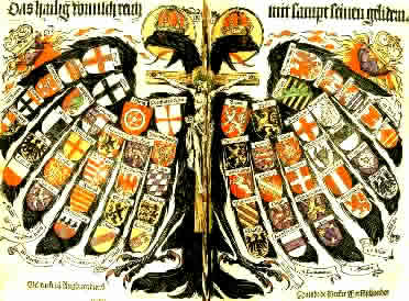 A bandeira do Sacro Império Germânico com seus diversos ducados integrantes